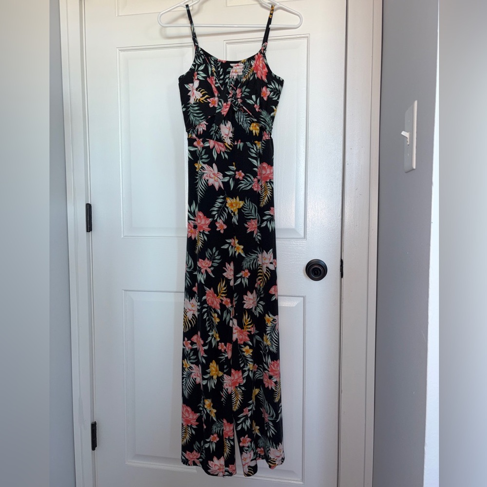 No Boundaries Black Jumpsuit with Floral Design